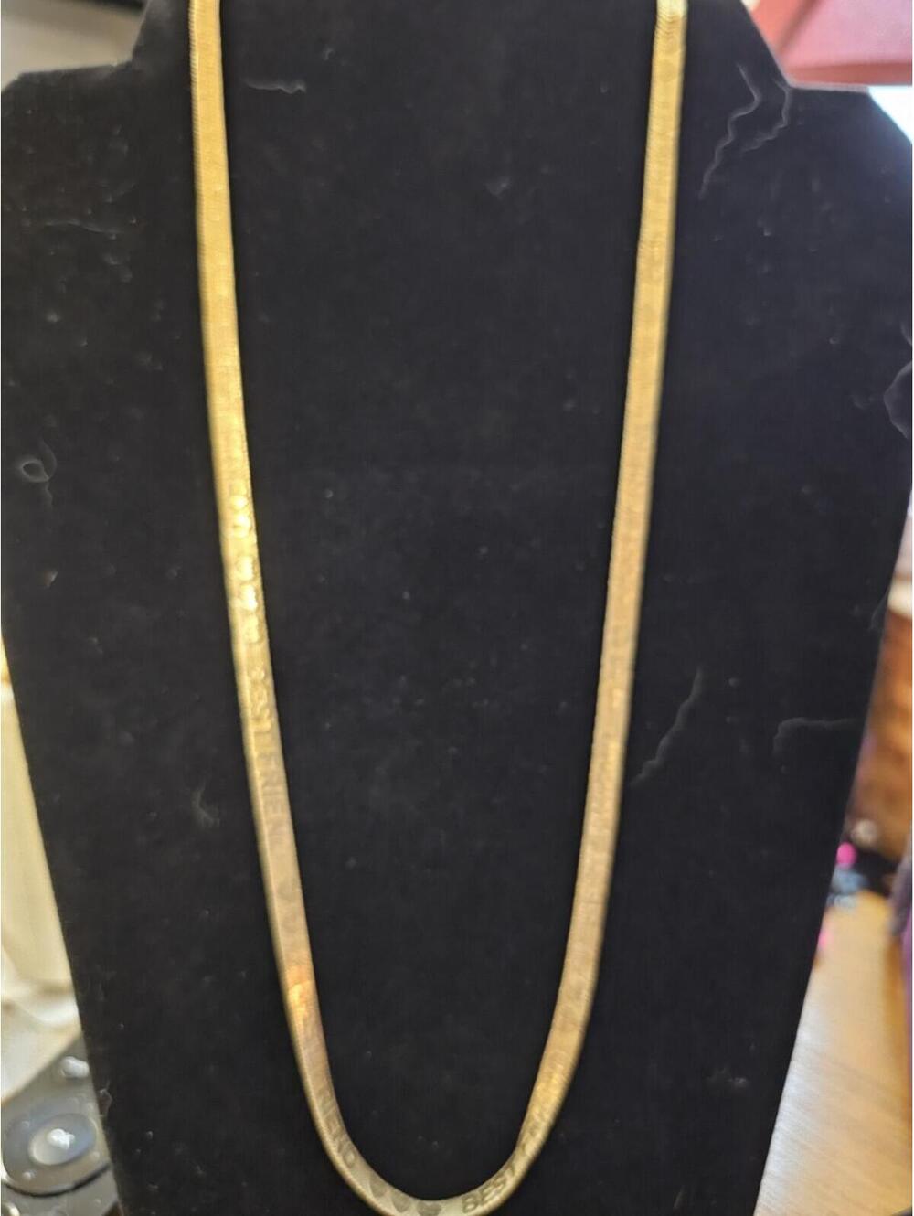 Gold Tone Mesh Ribbon "BEST FRIEND" Hearts Necklace 22" Friendship Jewelry